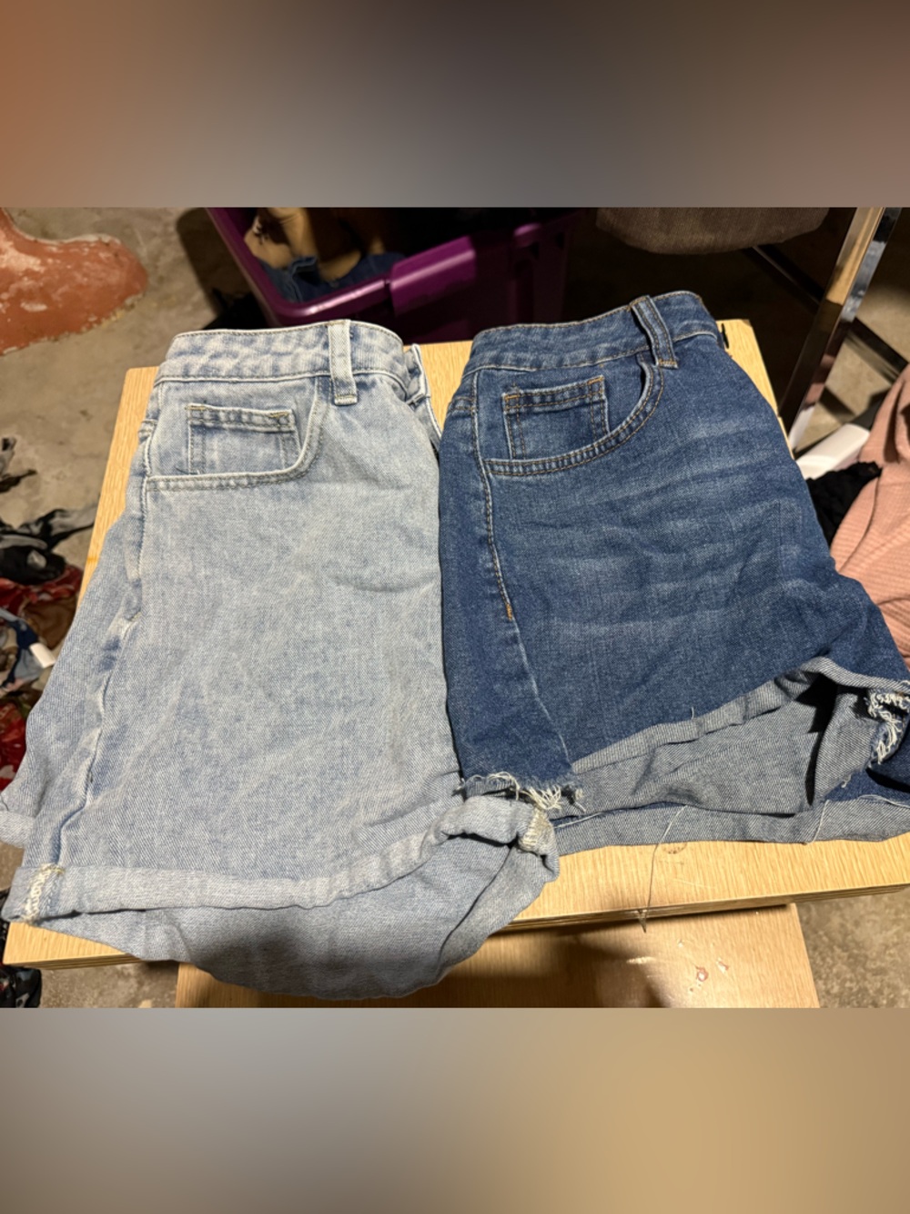 SHEIN Two Pair Denim Roll-Cuff Shorts - Light Blue & Dark Blue